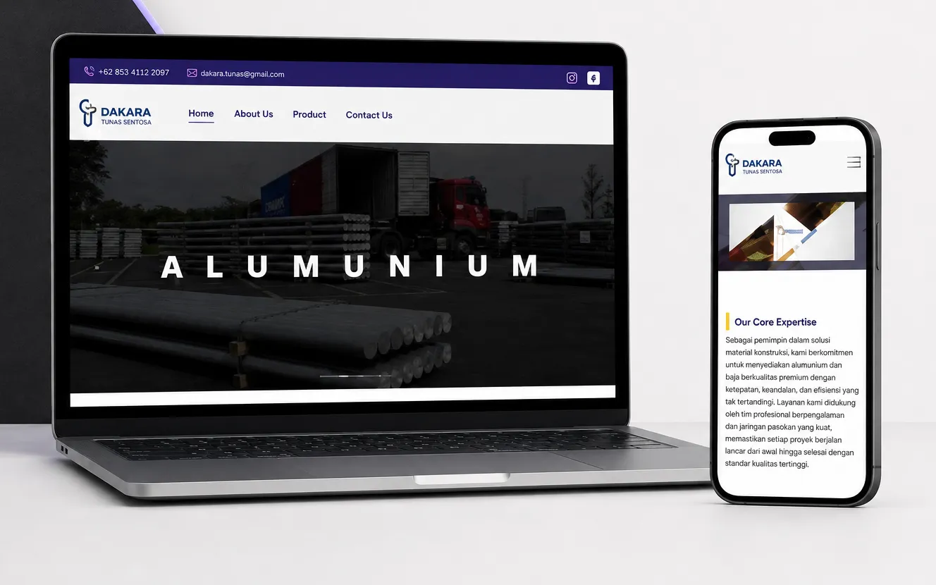 Mockup website Dakara Tunas Sentosa pada laptop dan ponsel
